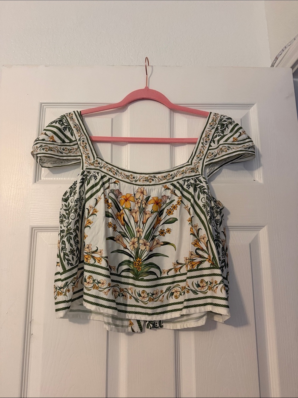 FARM Rio White Crop Top with Green and Yellow Floral Print